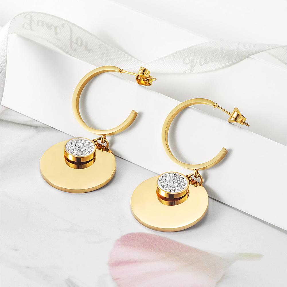 DOUBLE ROUND DANGLE CZ EARRINGS