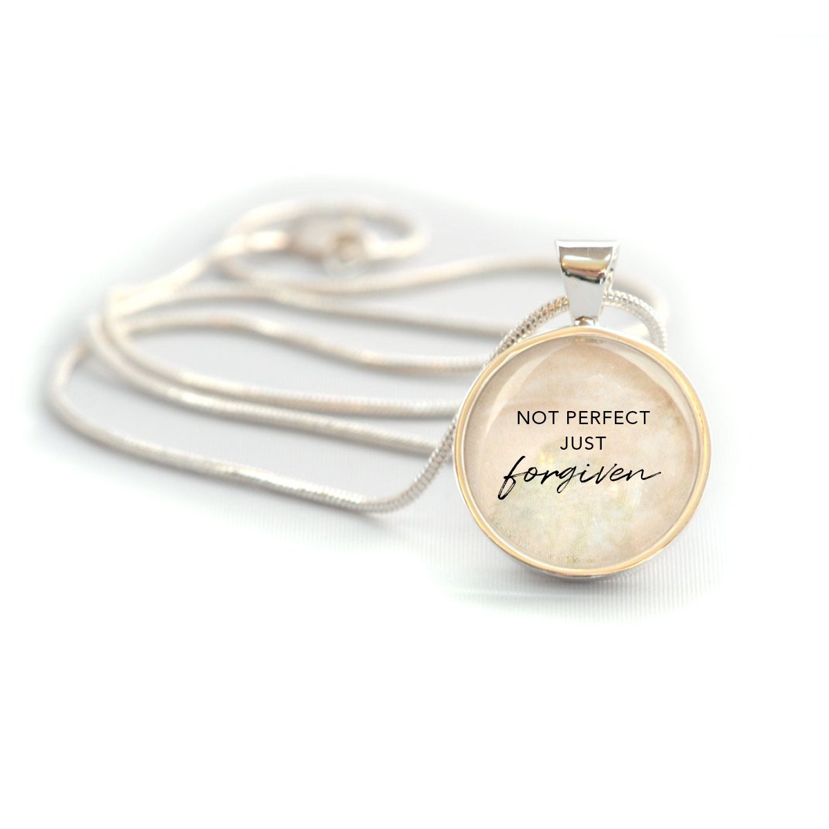 "Not Perfect, Just Forgiven" Silver-Plated Christian Pendant Necklace