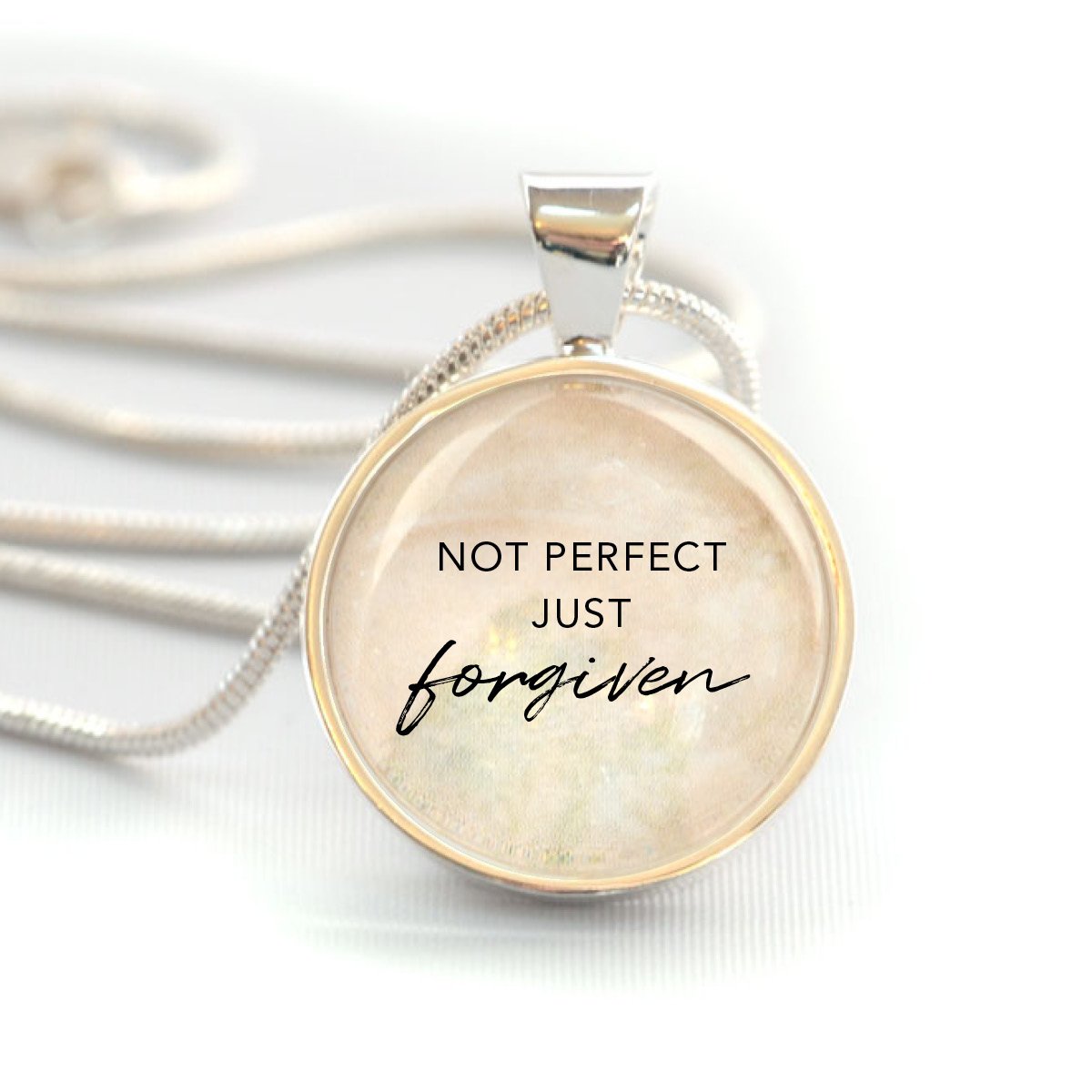 "Not Perfect, Just Forgiven" Silver-Plated Christian Pendant Necklace