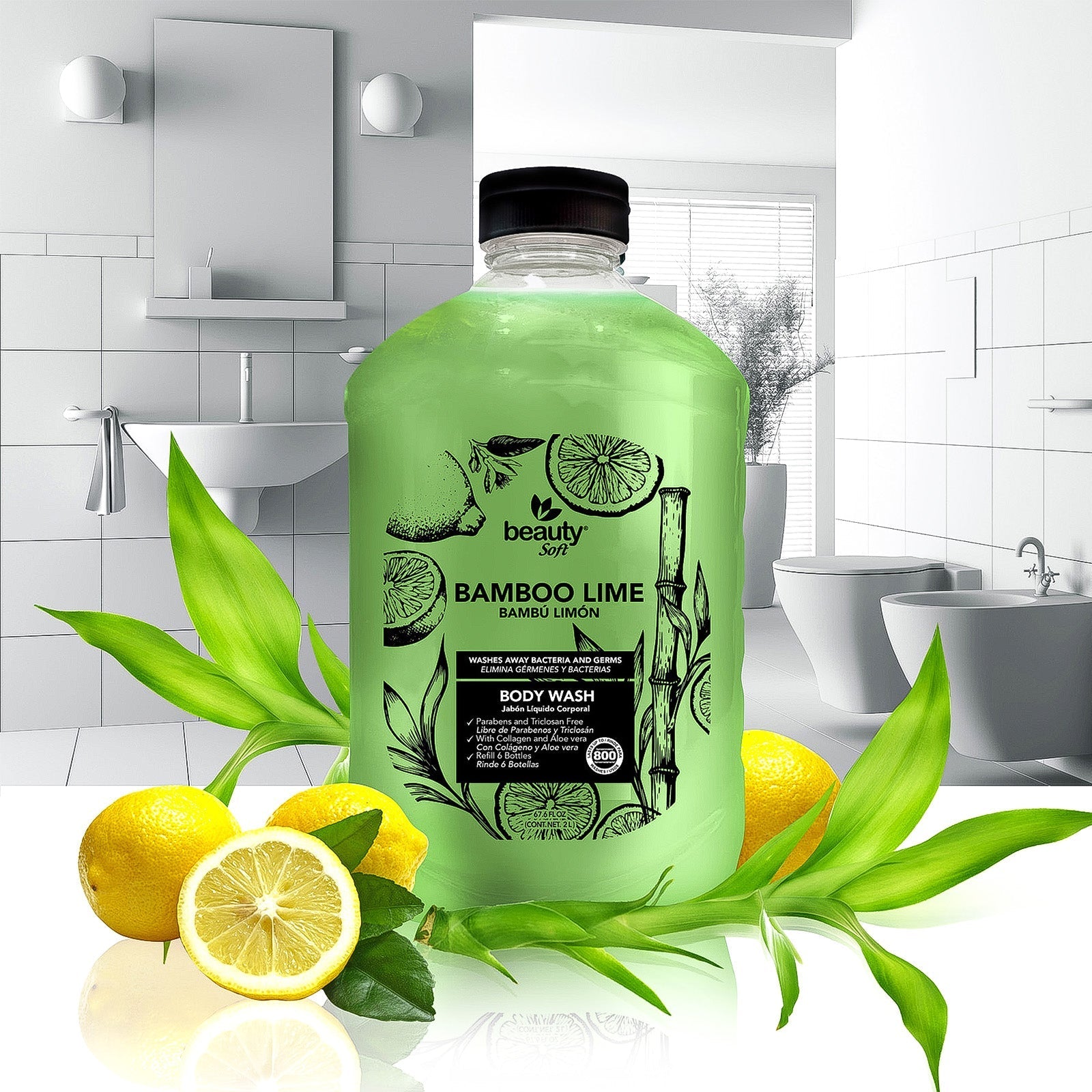 Beauty Soft Body Wash Antibacterial Moisturizing Refill, Bamboo Lime,