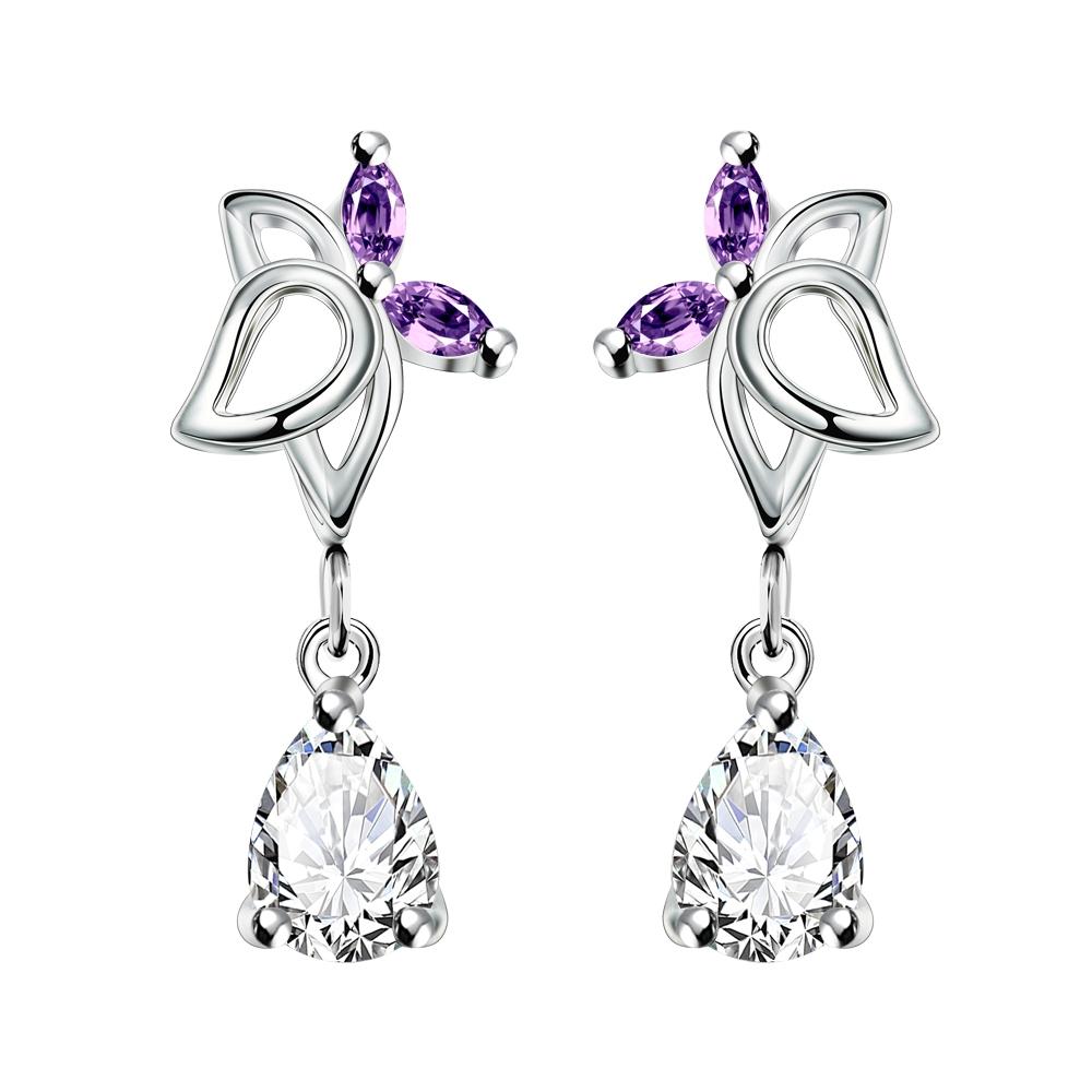 Drop Earring in 18k White Gold Plated with Austrian Crystals | Silver Milo