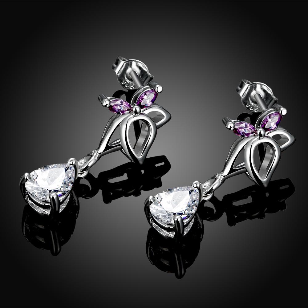 Drop Earring in 18k White Gold Plated with Austrian Crystals