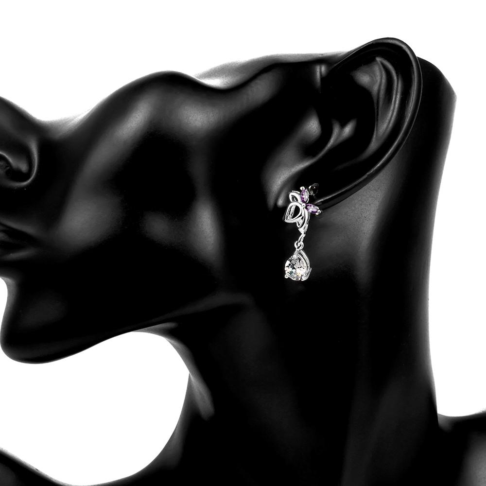 Drop Earring in 18k White Gold Plated with Austrian Crystals