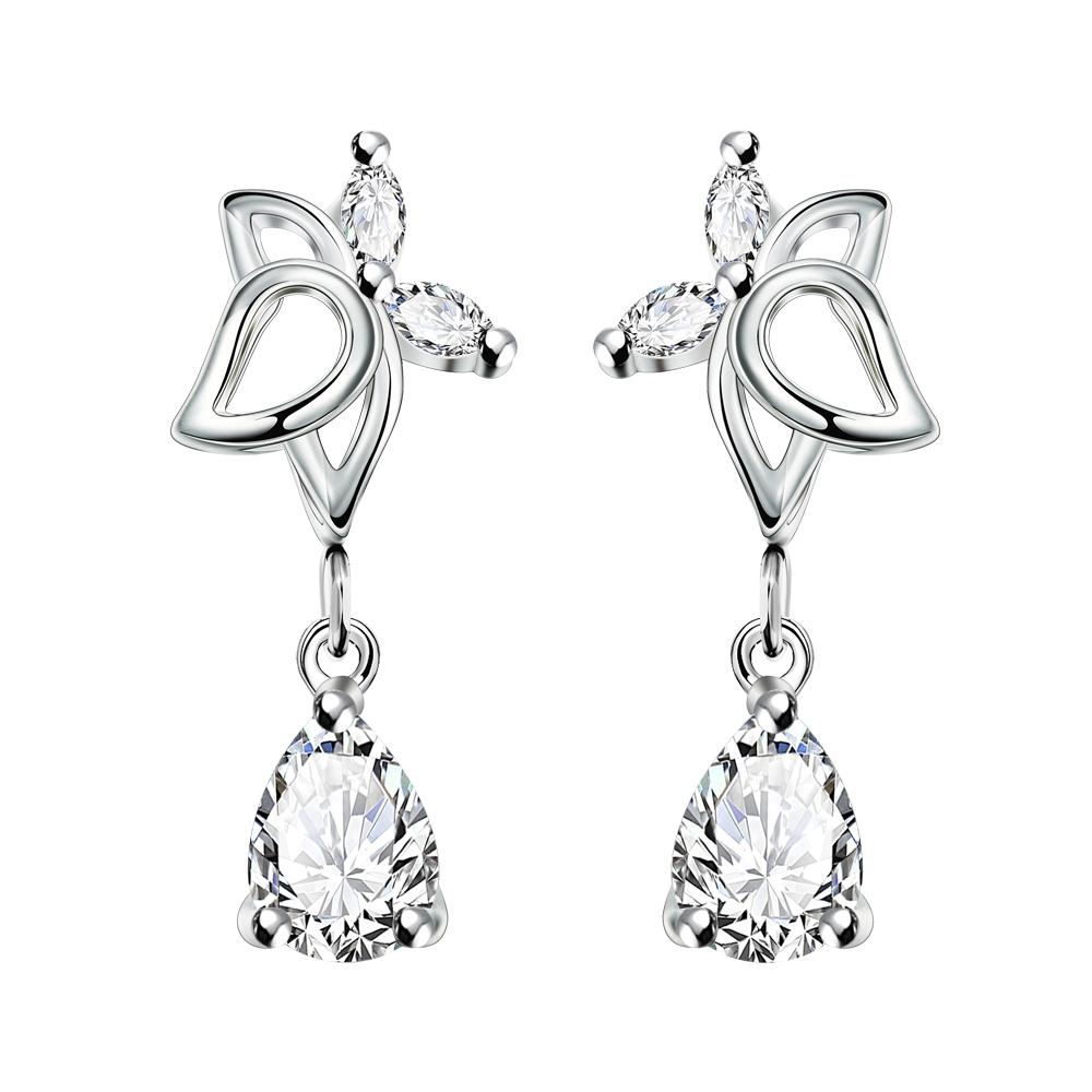 Drop Earring in 18k White Gold Plated with Austrian Crystals | Silver Milo