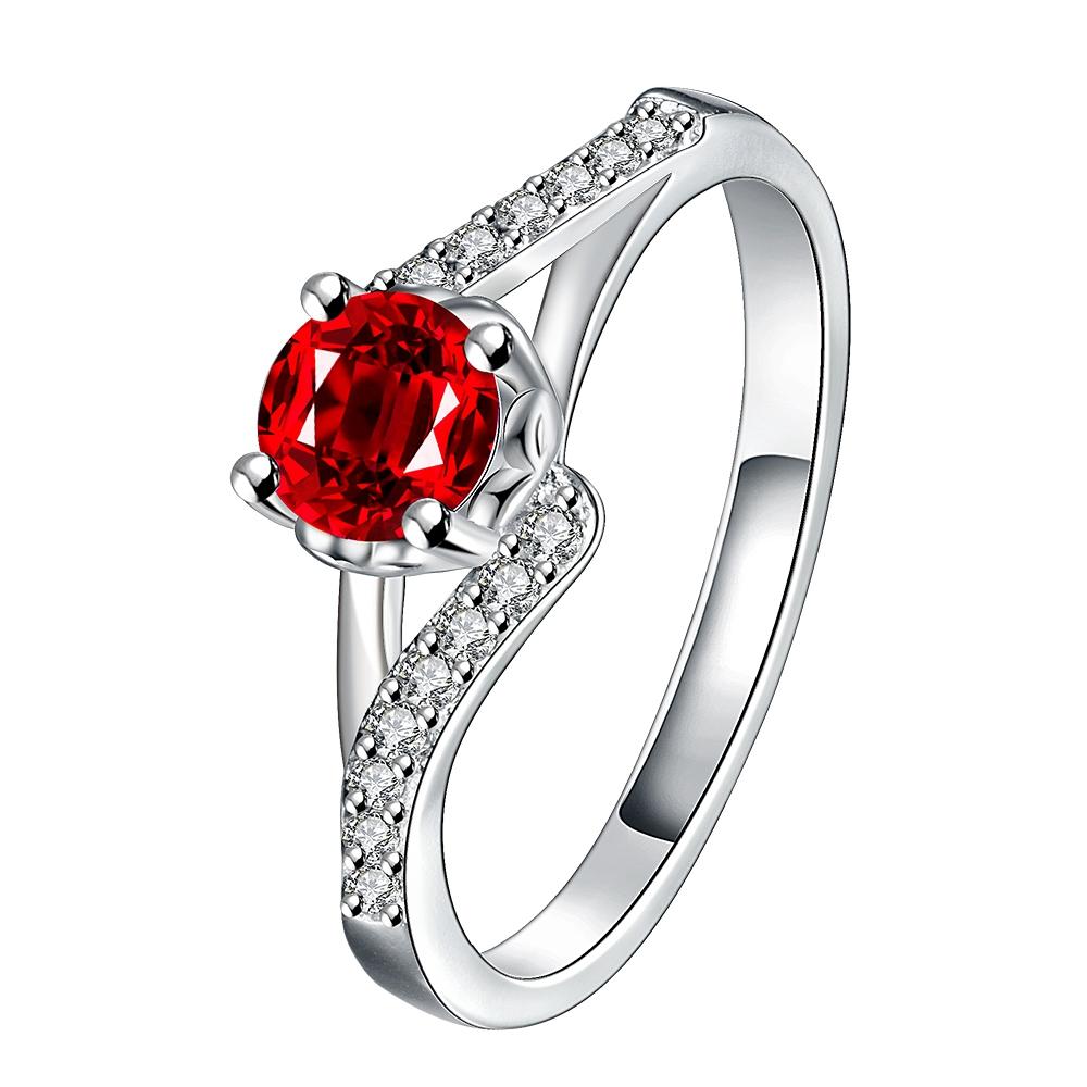 Red  Elements Princess Cut Curved Design Silver Plating Ring | Silver Milo