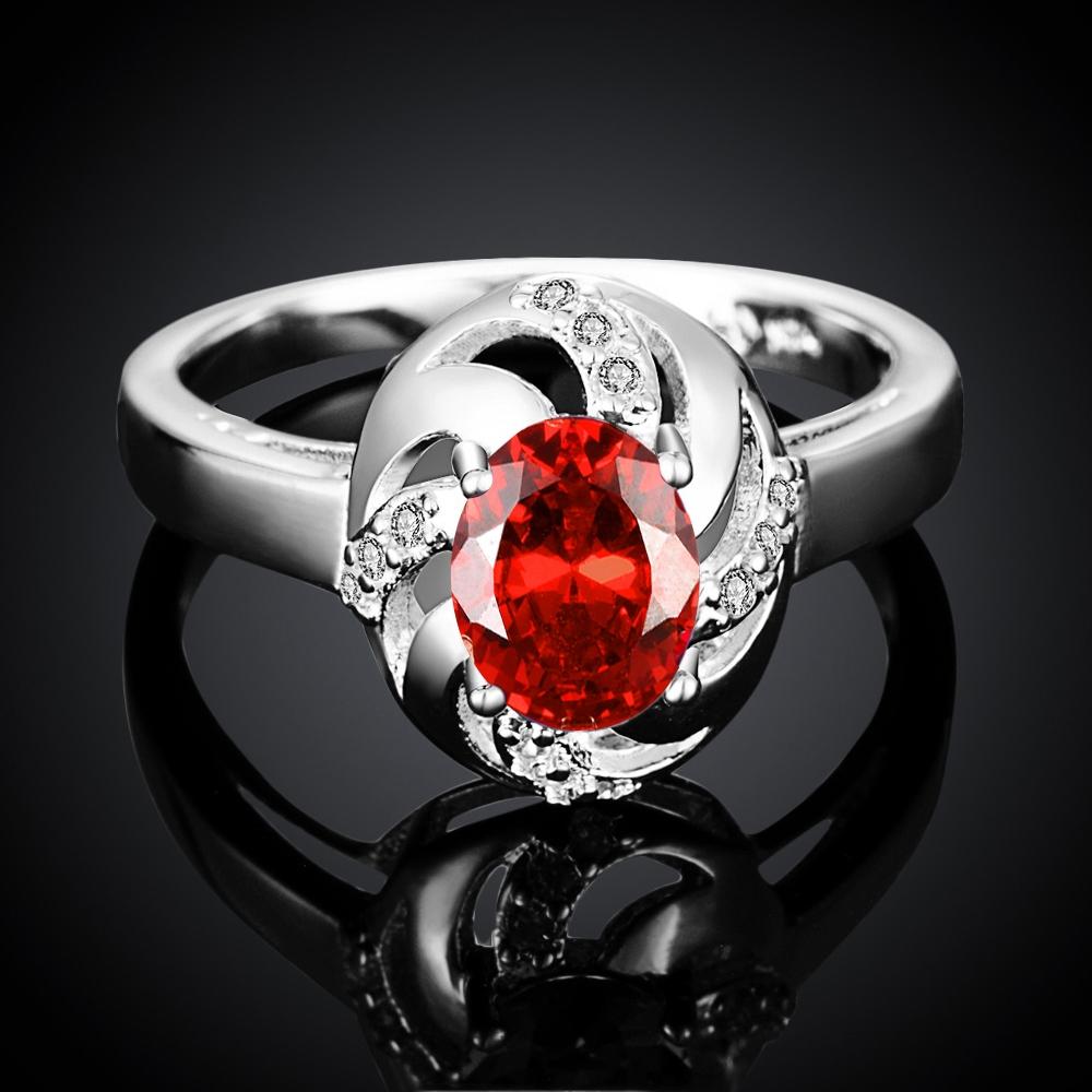 Red  Elements Princess Cut Laser Cut Swirl Silver Plating Ring