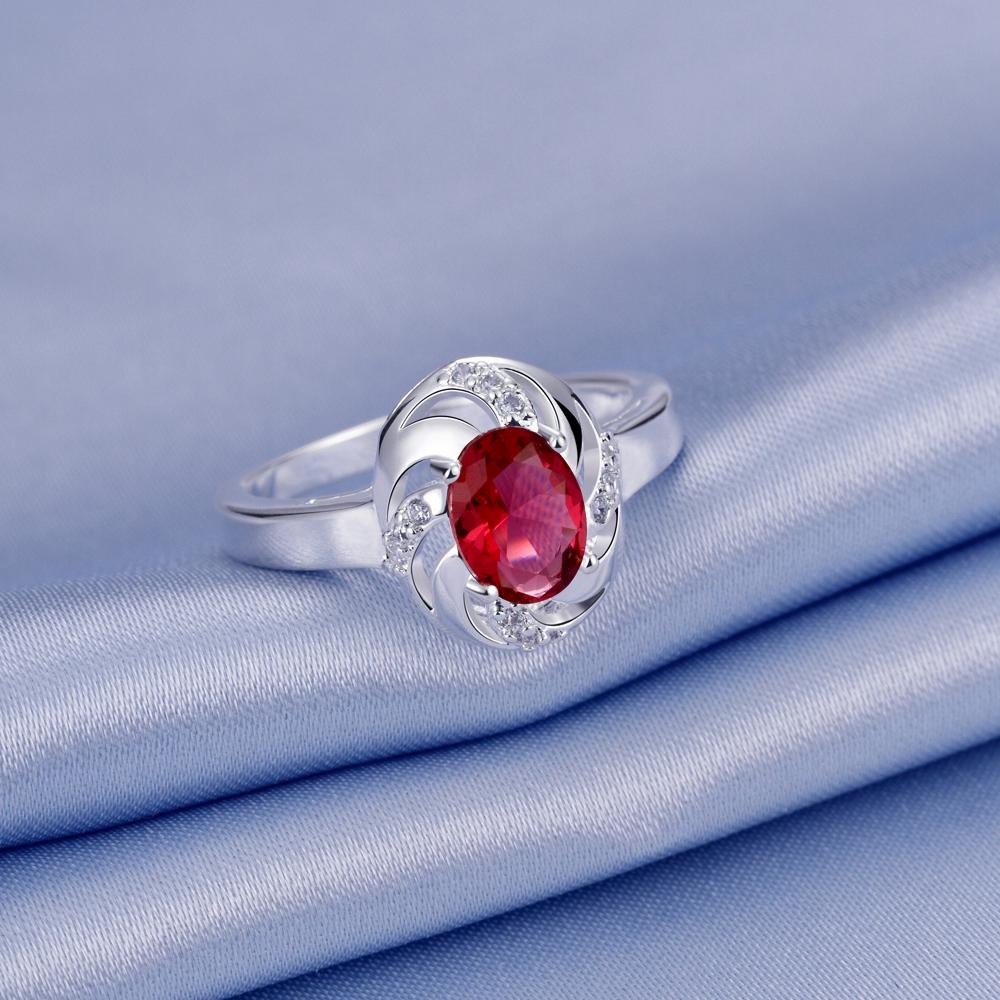 Red  Elements Princess Cut Laser Cut Swirl Silver Plating Ring