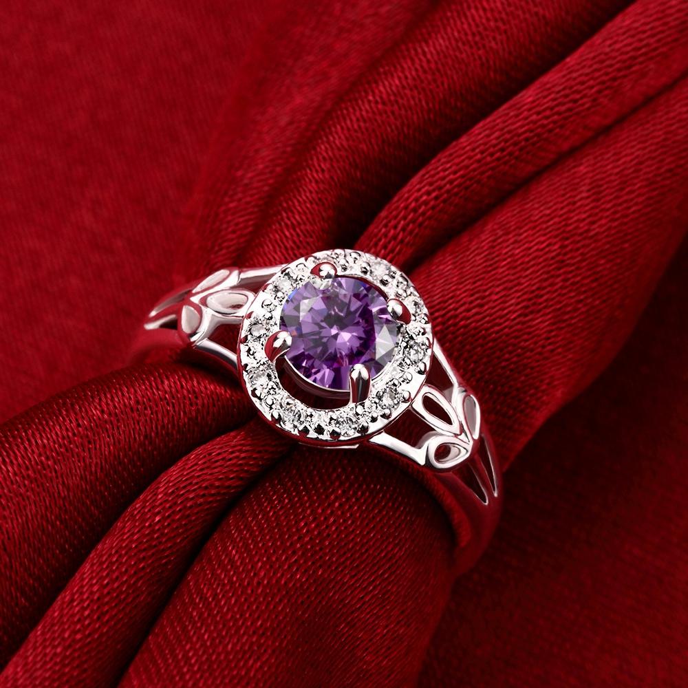 Purple  Elements Circular Halo Silver Plating Ring