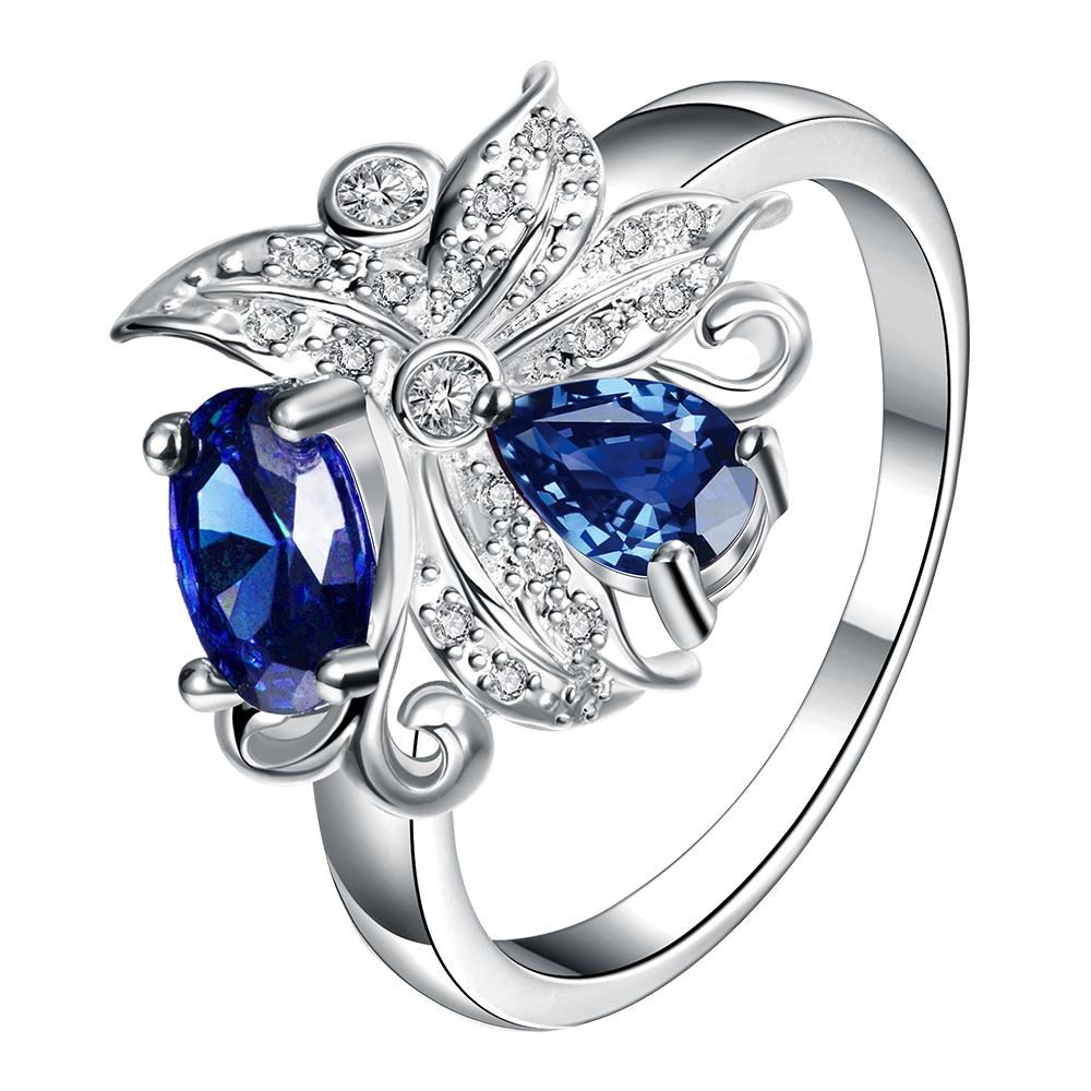 Blue  Duo Stone Floral Silver Plating Ring | Silver Milo