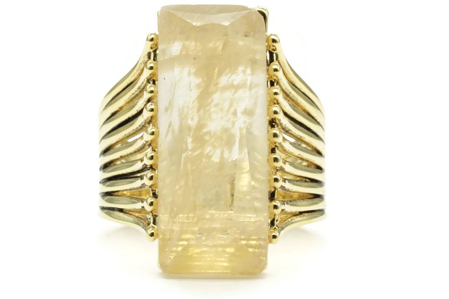 Large Elongated Rectangular Crystal Stone Ring | Mint Green Sunflower