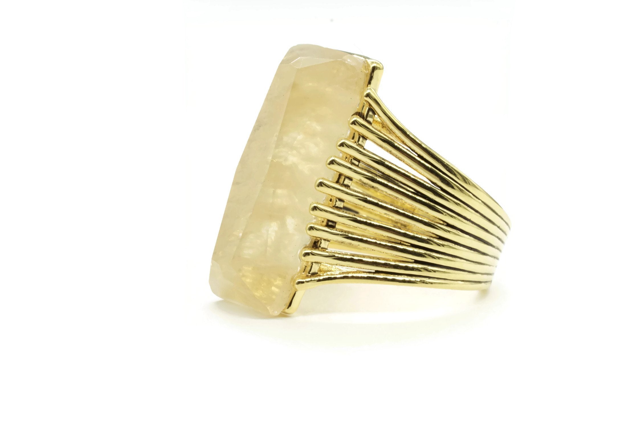 Large Elongated Rectangular Crystal Stone Ring