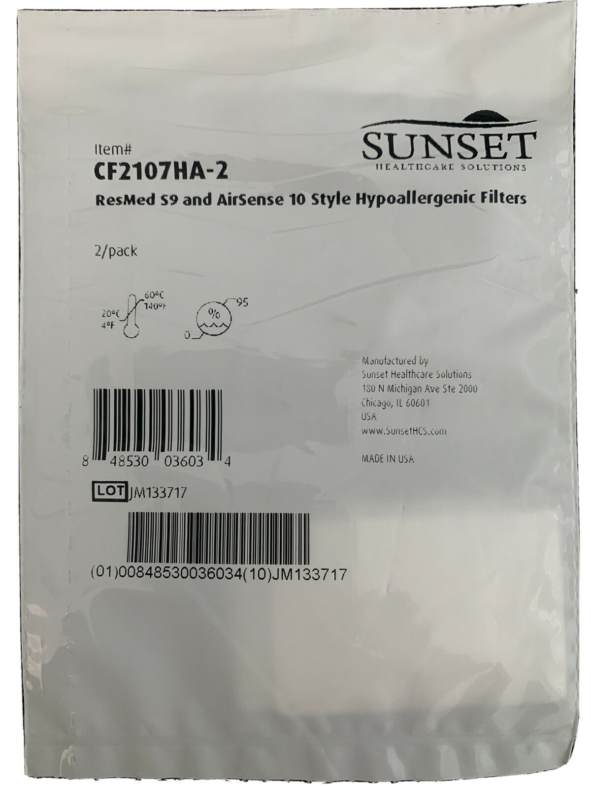 SUNSET CF2107HA-2 ResMed S9 and AirSense 10 Style Hypoallergenic CPAP Filters, 2/Pack | ZOMDO DIRECT