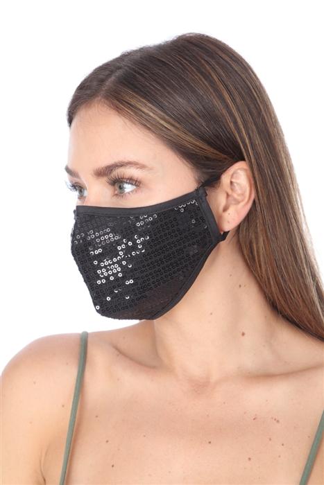 FASHION MASK 101 BLACK SEQUINS FACE MASK DOUBLE LAYER