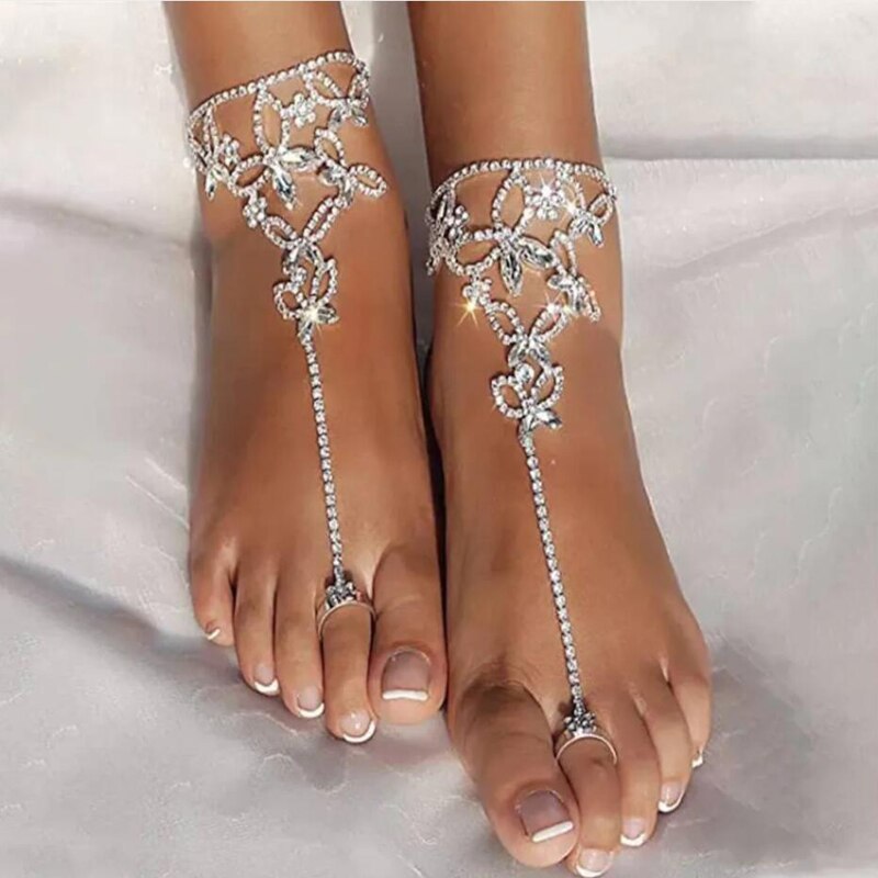 2 pc Women's Adjustable Chain Butterfly Barefoot Sandals