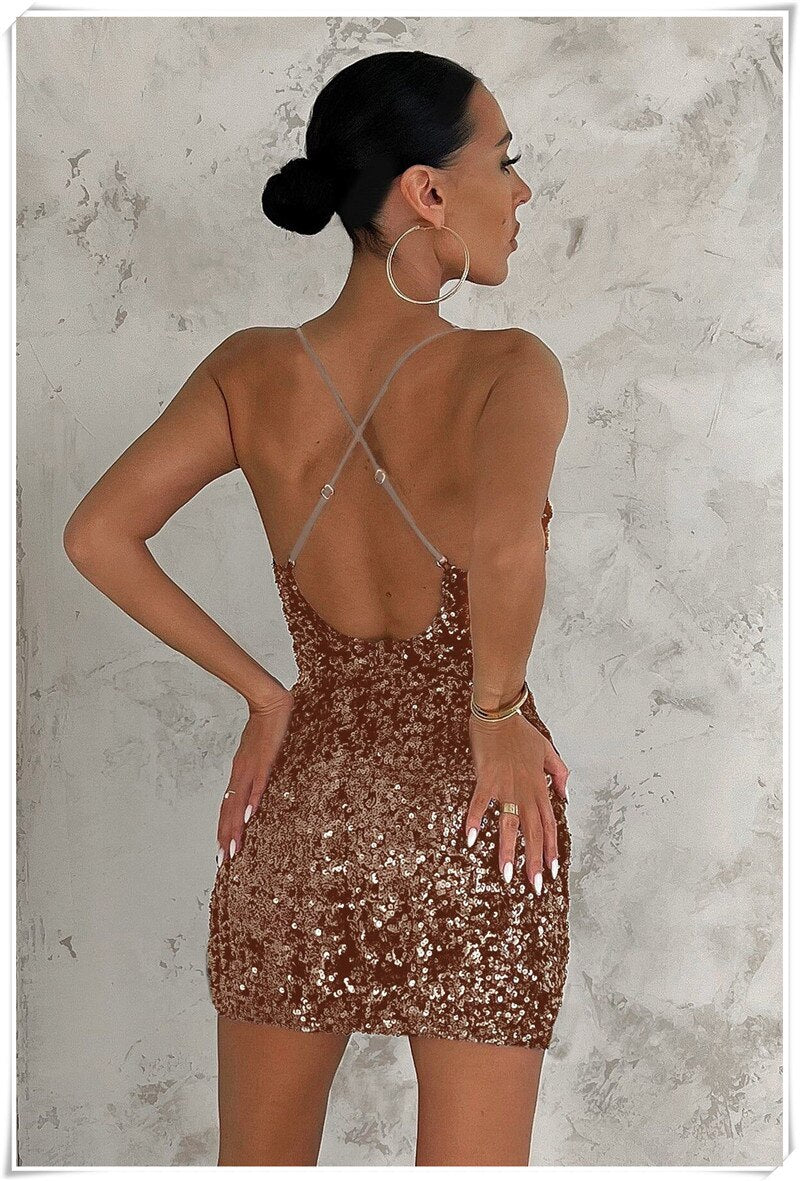 Golden Sequined Sexy Women Dress