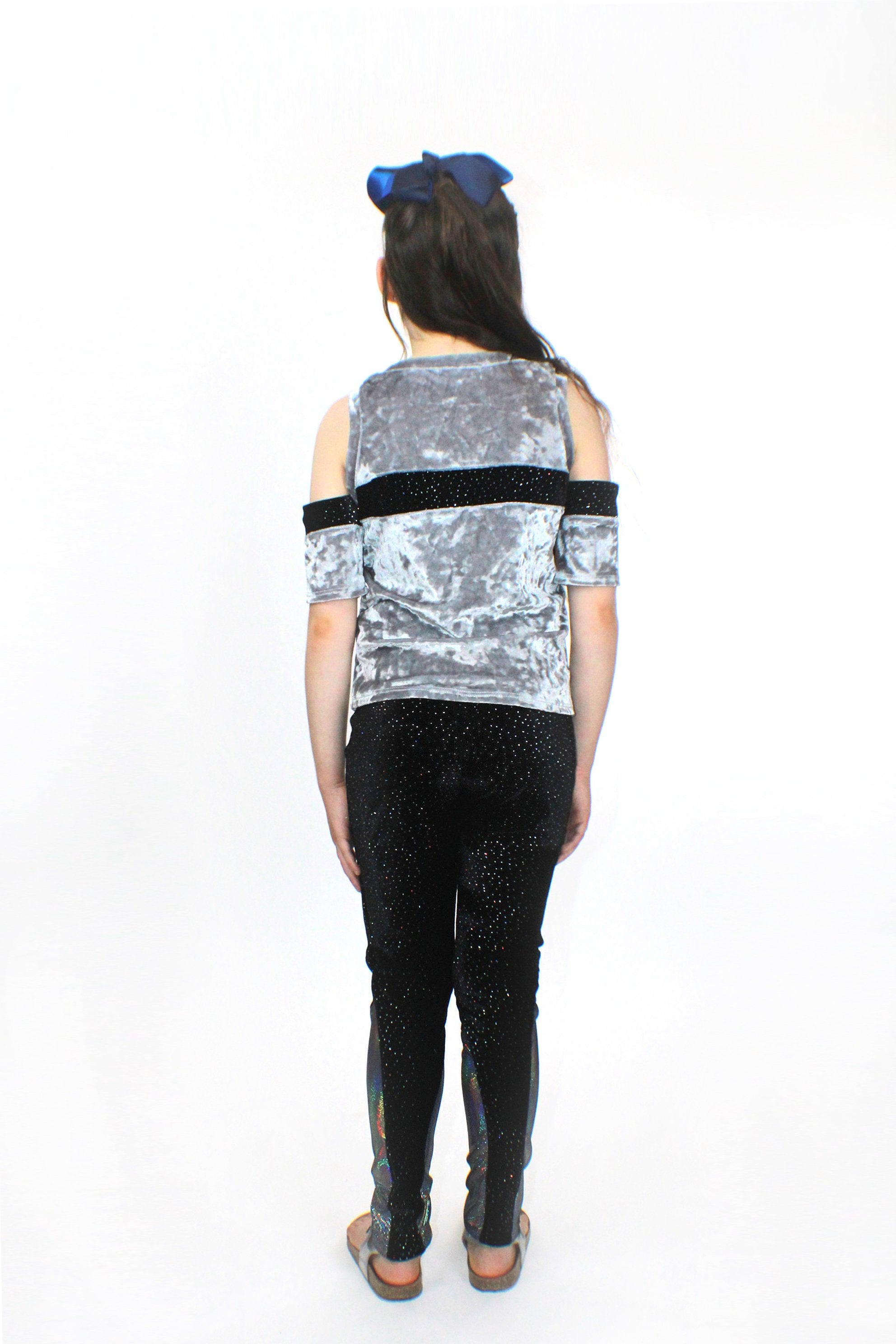 Saturn, silver crushed velvet and glitter Top