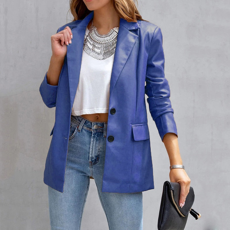 Solid Color Buttons Cardigans Elegant Lapel Female Jacket