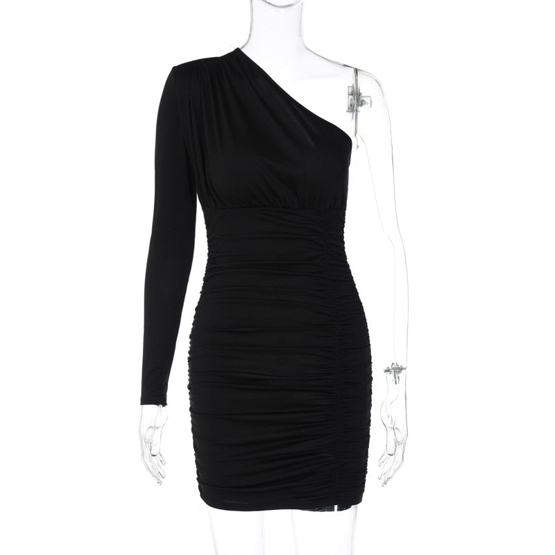 One Shoulder Ruched Bodycon Dress