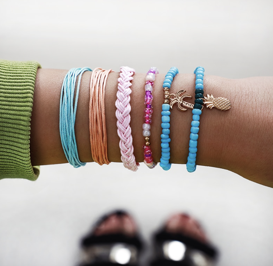 Summer Bracelet 6 Piece Set Rainbow Pineapple Palm Tree