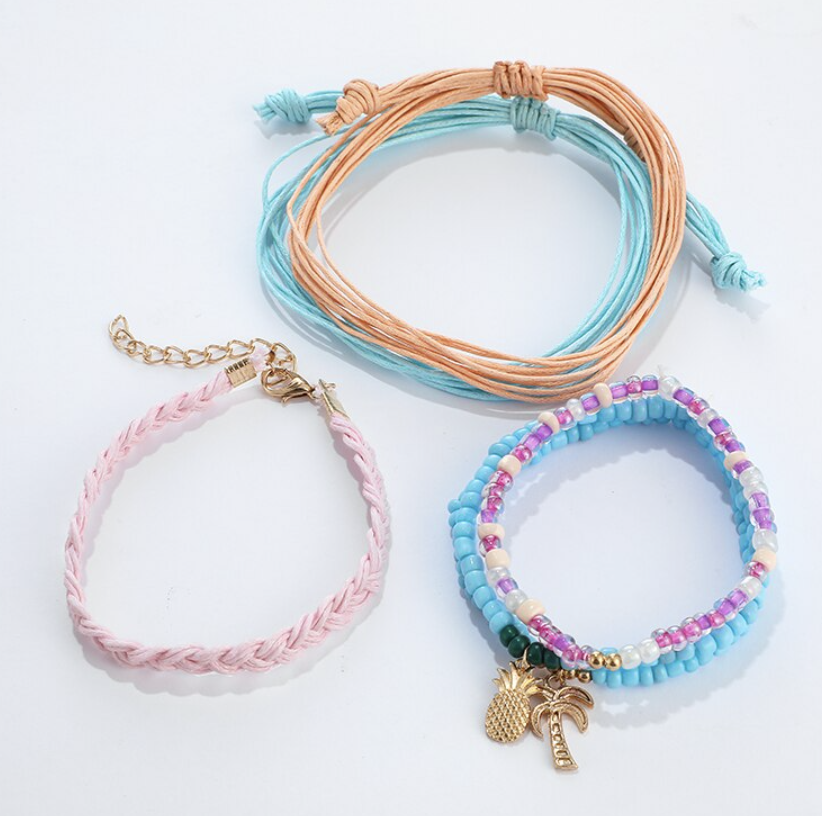 Summer Bracelet 6 Piece Set Rainbow Pineapple Palm Tree