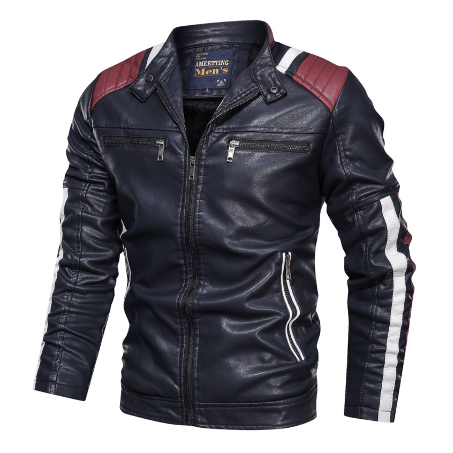 Mens Biker Vegan Leather Jacket With Shoulder Details | Yellow Pandora