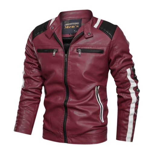 Mens Biker Vegan Leather Jacket With Shoulder Details