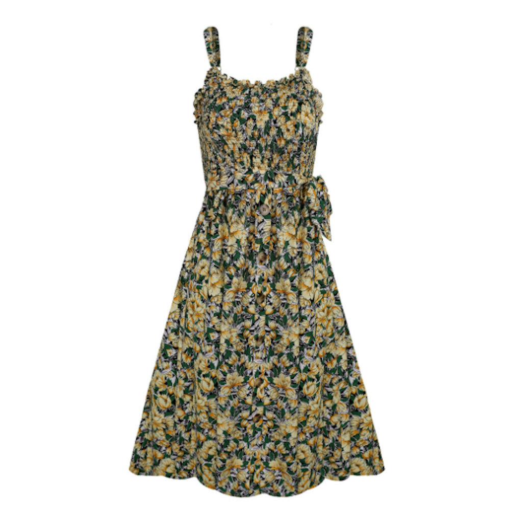 Women Floral Maxi Dress With Ruffled Trims