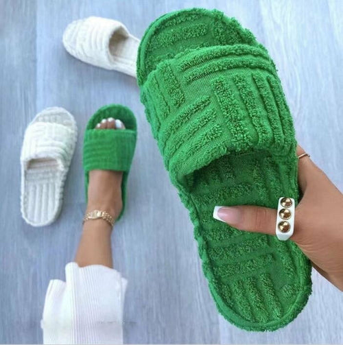 Thick Bottom Embossed Cotton Fur Women Slides