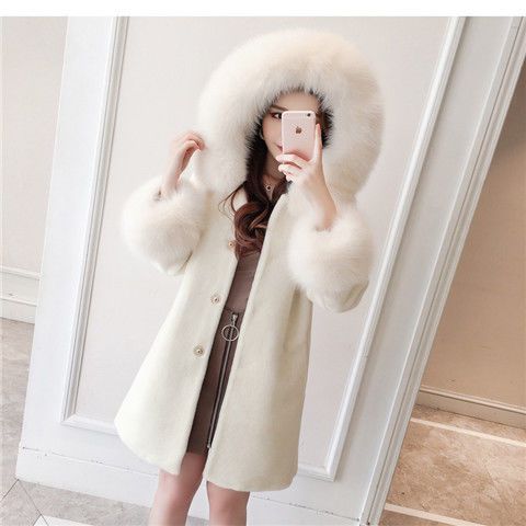 Winter New Women's Warm Fur Coat, Faux Fur Faux Fur Hooded Mid-length