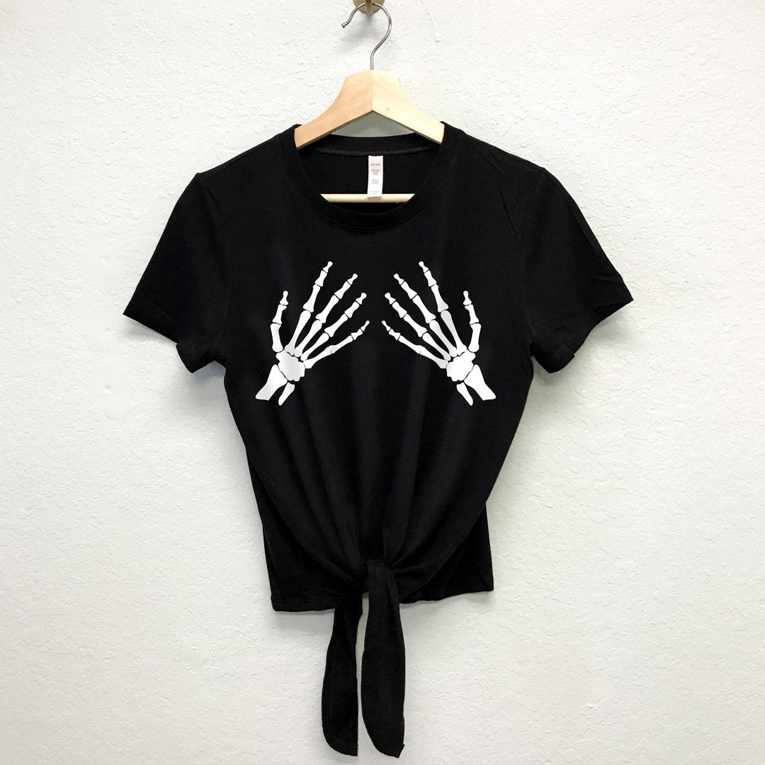 Skeleton Hands Front Tie Crop Top | Orange Apollo