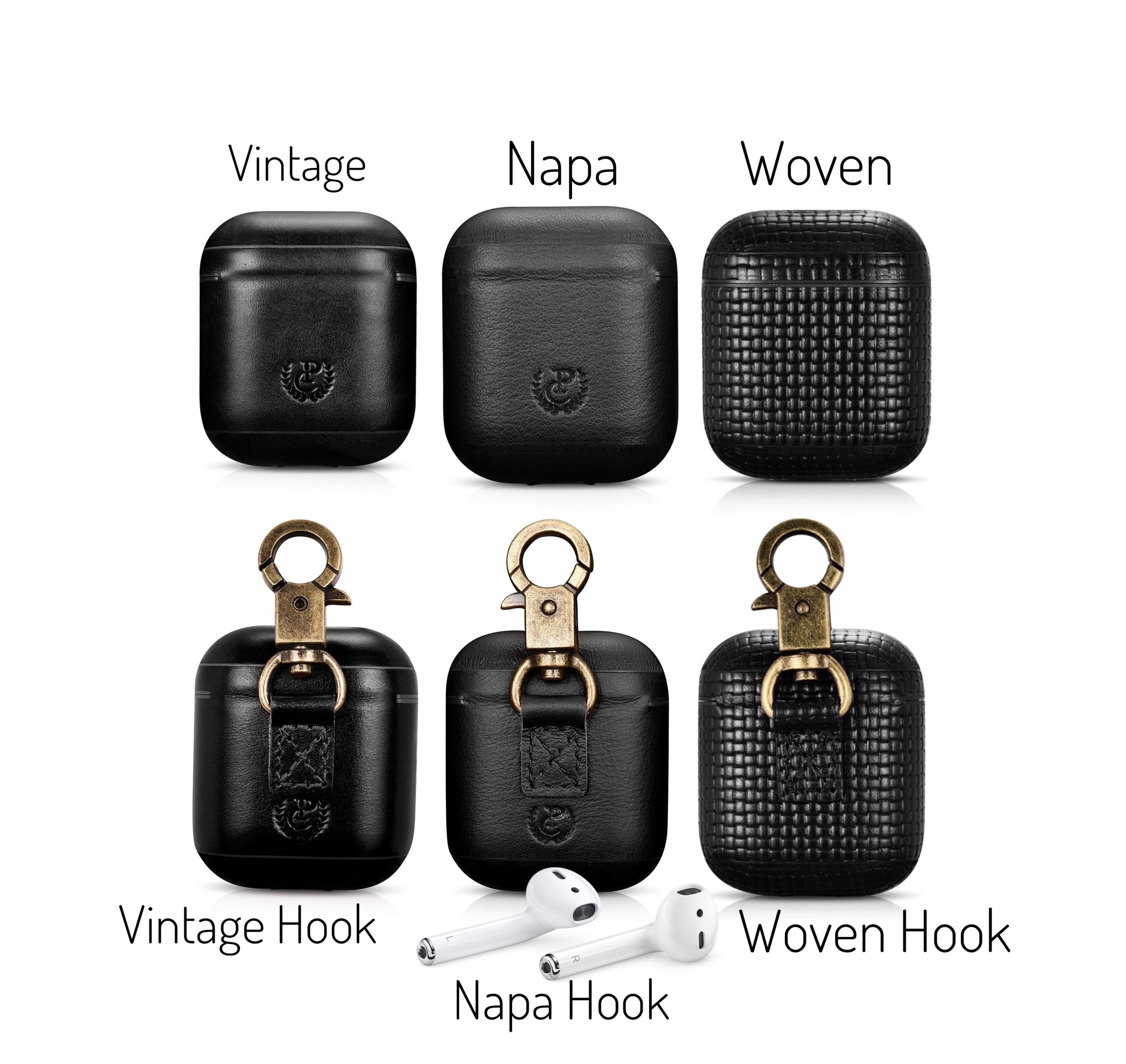 Leather AirPods 1 & 2 Case with Color Embossing, Black Edition