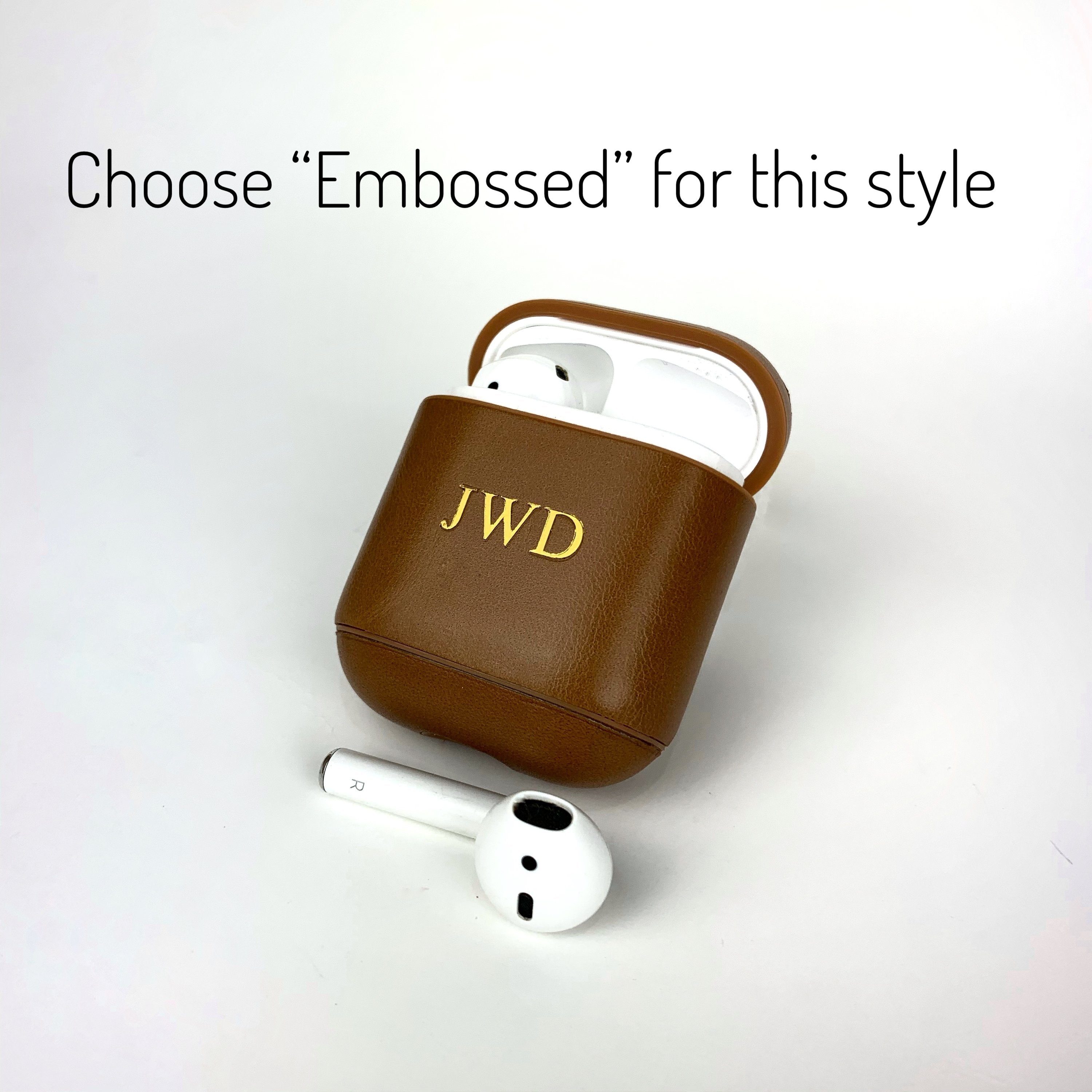 Brown Genuine Leather AirPods 2 Case with Color Embossing