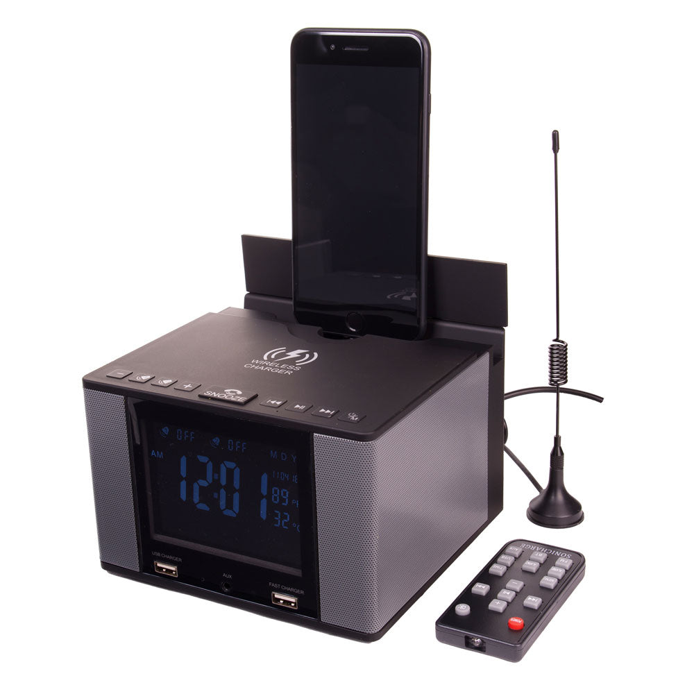 SonicCharge-Bluetooth Speaker-Wireless Phone Charger- Clock- 8 in 1