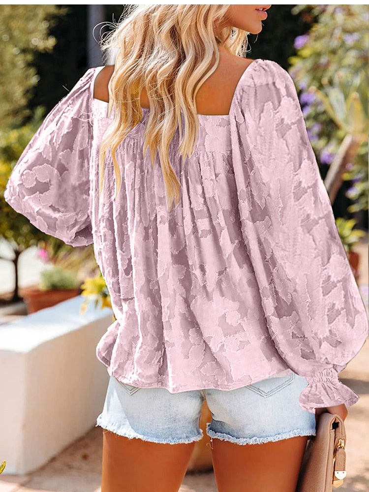 Casual Square Collar Long Sleeve Tops Shirt