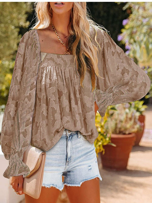 Casual Square Collar Long Sleeve Tops Shirt