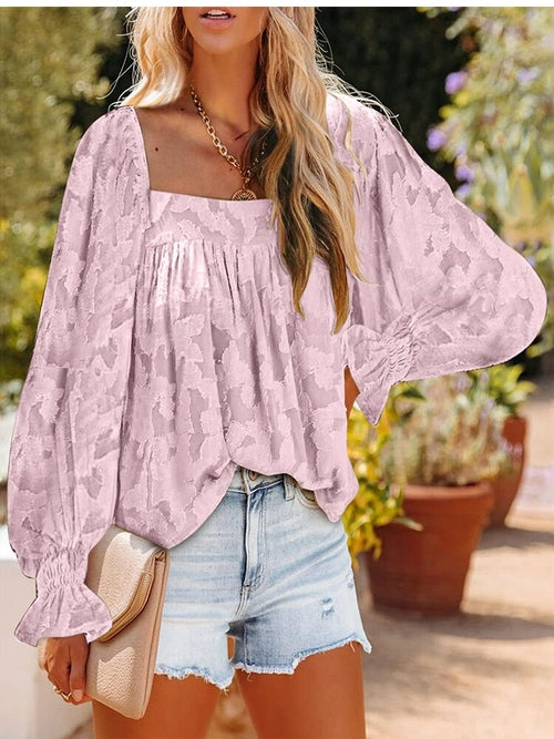 Casual Square Collar Long Sleeve Tops Shirt