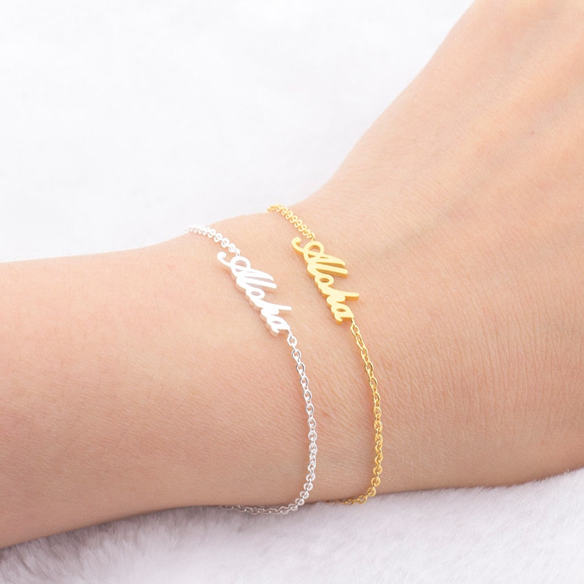 Stainless Steel Initial Letter Aloha Bracelet | White Themis