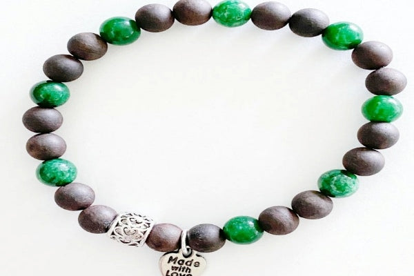 Stretch Bracelet with Ebony Blackwood and Green Quartz beads