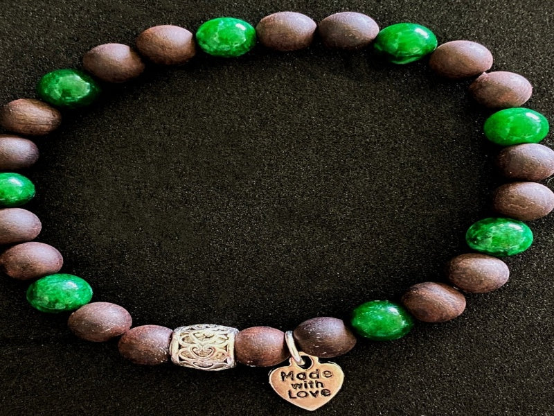 Stretch Bracelet with Ebony Blackwood and Green Quartz beads