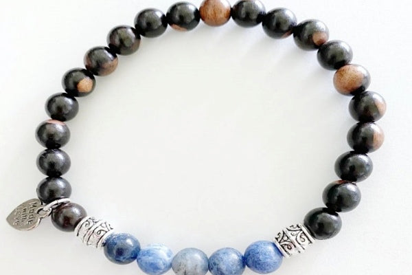 Stretch Bracelet with Tiger Ebony Wood and Sodalite Beads