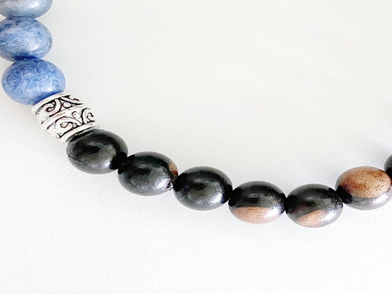 Stretch Bracelet with Tiger Ebony Wood and Sodalite Beads