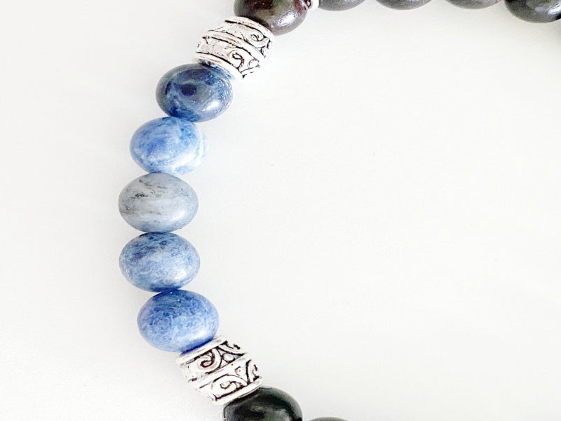 Stretch Bracelet with Tiger Ebony Wood and Sodalite Beads