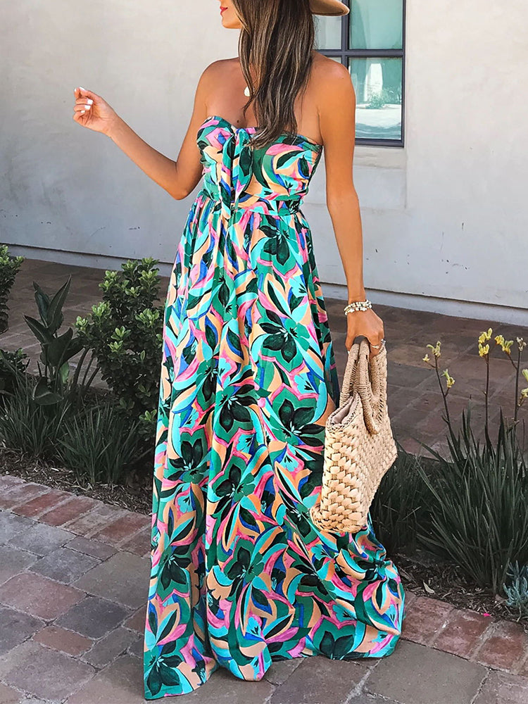 Summer Backless Printed Mini Beach Jumpsuit