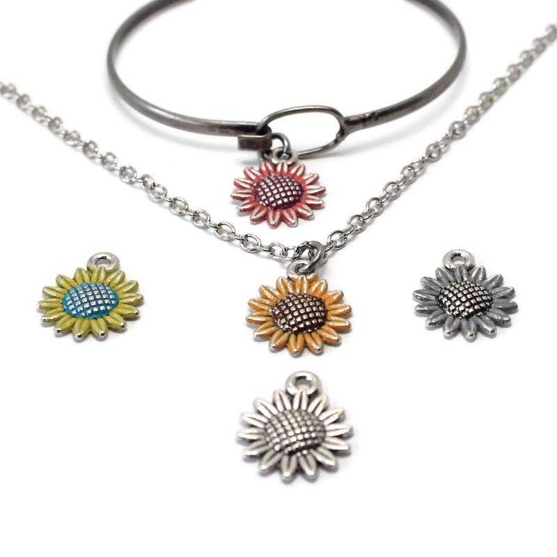 Silver Sunflower Charm Bracelet, Necklace, or Charm Only