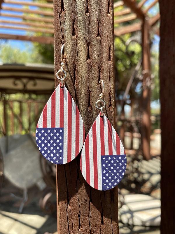 American Flag Drop Earrings #T178 | Red Sunflower