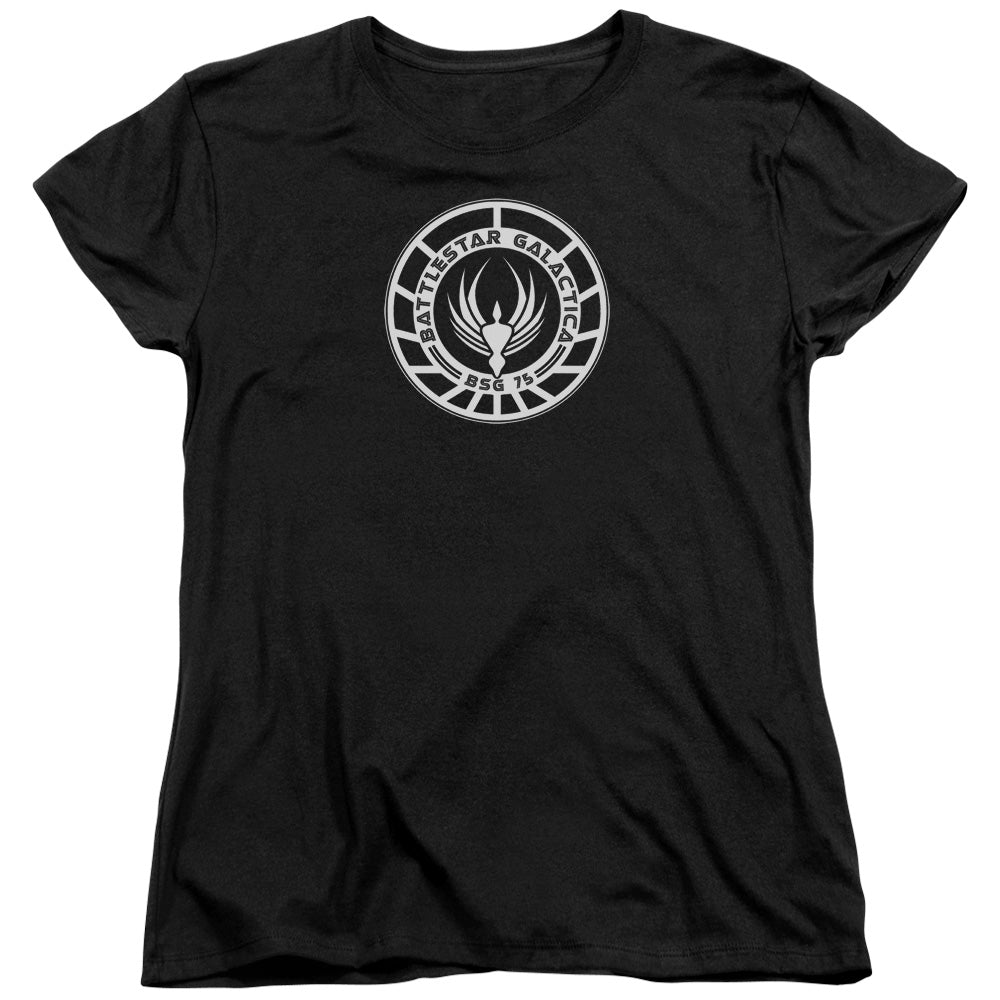 Trevco BSG115-WT-1 BSG Galactica Badge-S by S Womens Tee, Black -