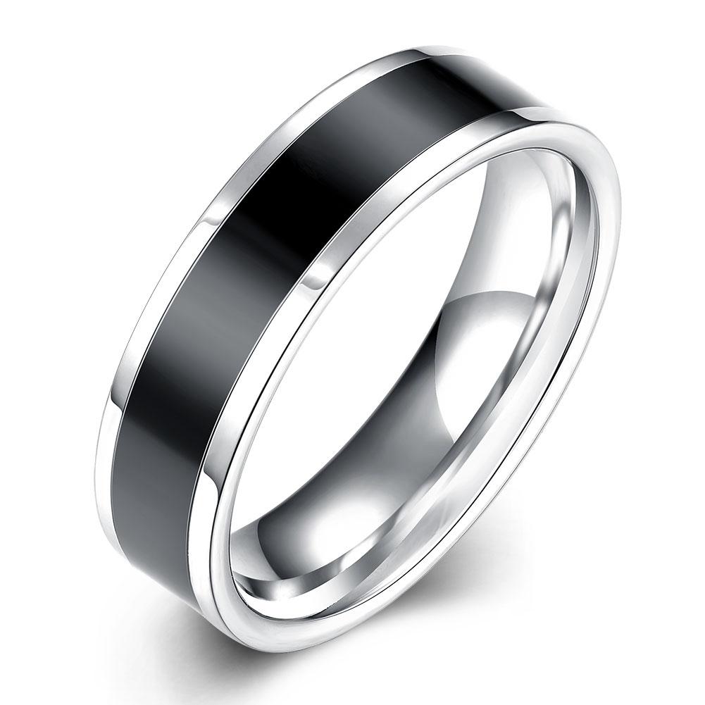 316L Stainless Steel Black Plating Duo-Toned Ring | Silver Milo