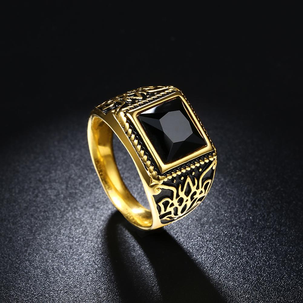 316L Stainless Steel Black Emerald Cut Goldtone Class Ring