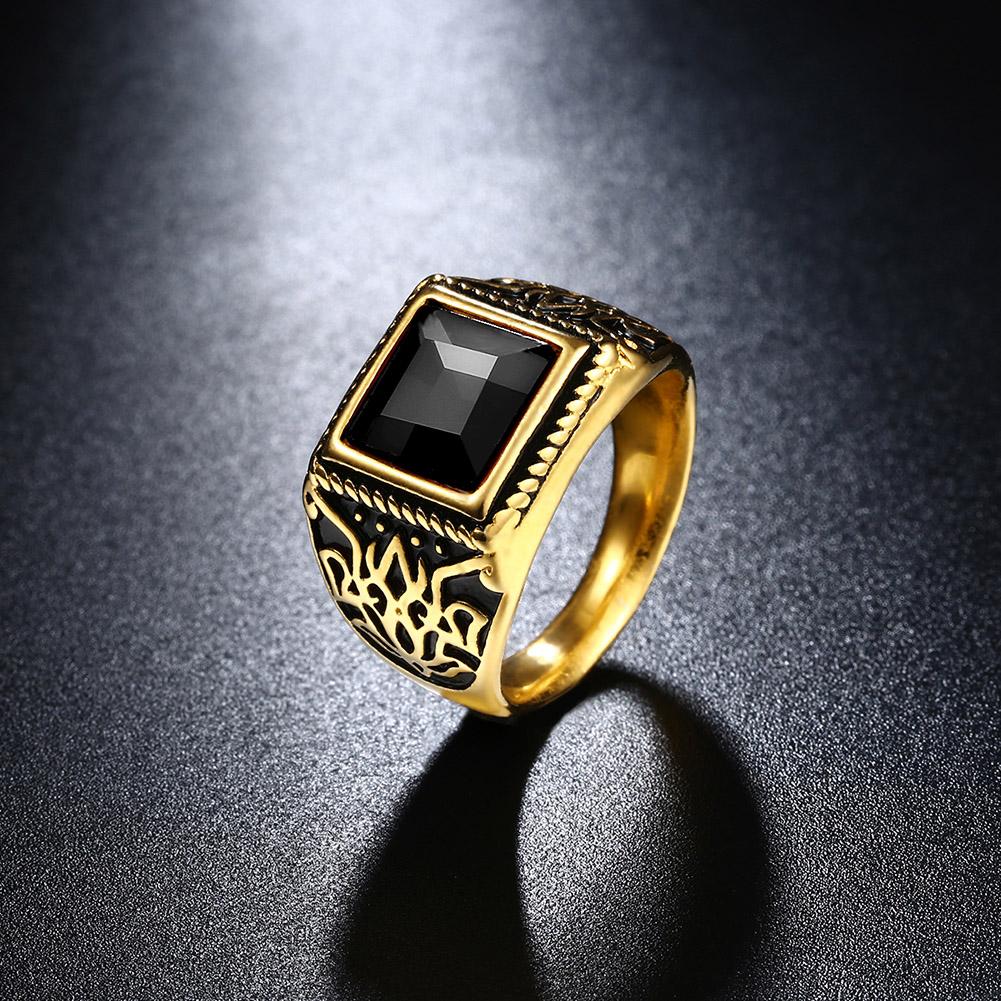 316L Stainless Steel Black Emerald Cut Goldtone Class Ring