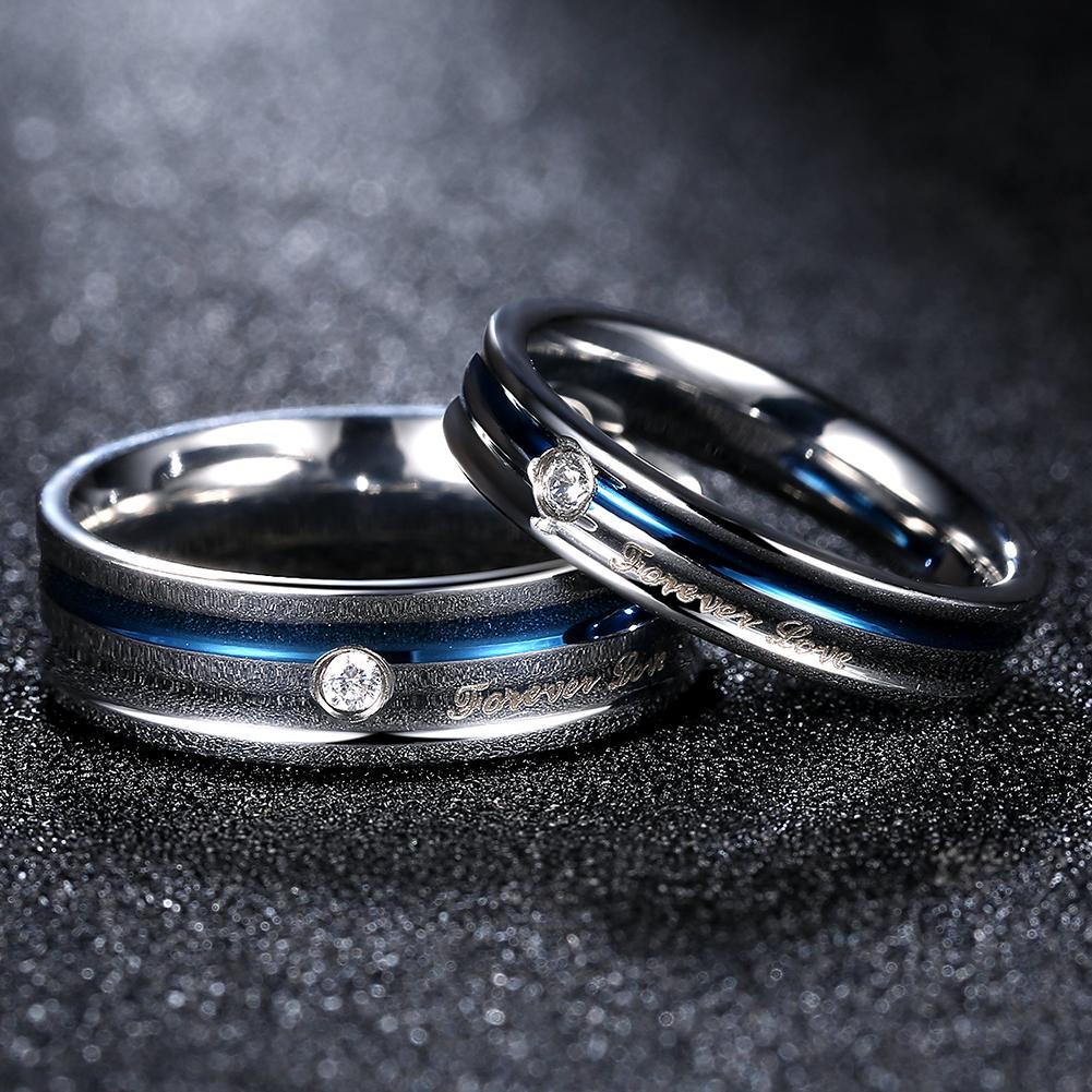 316L Stainless Steel Mini Stone Blue Plating Thin Cut Band Ring